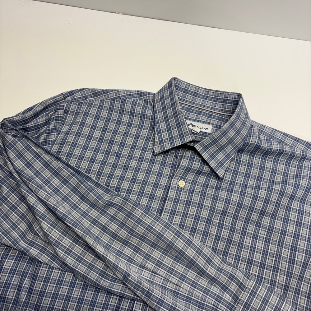 Peter Millar Navy and White Checkered Shirt